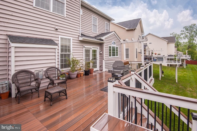 23166 Glenorchy Ct, Ashburn, VA 20148 - wooden deck featuring a lawn