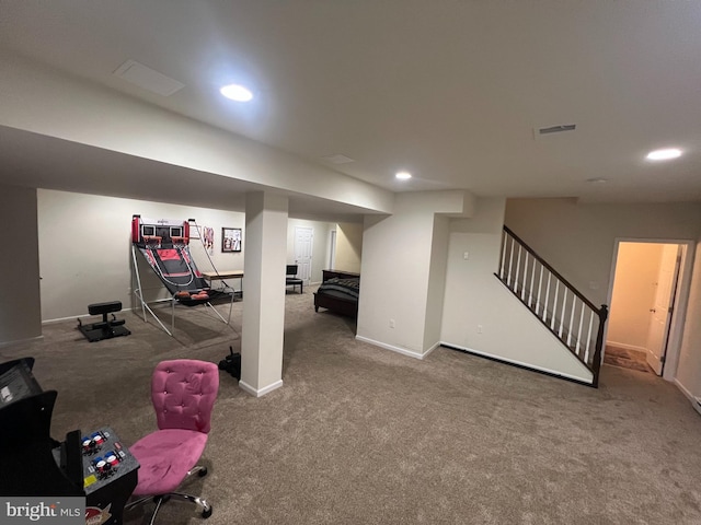 23 Cardinal Ln, Sicklerville, NJ 08081 - finished below grade area featuring carpet flooring, recessed lighting, stairs, and baseboards
