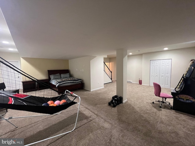 23 Cardinal Ln, Sicklerville, NJ 08081 - carpeted bedroom with recessed lighting, baseboards, and a baseboard radiator