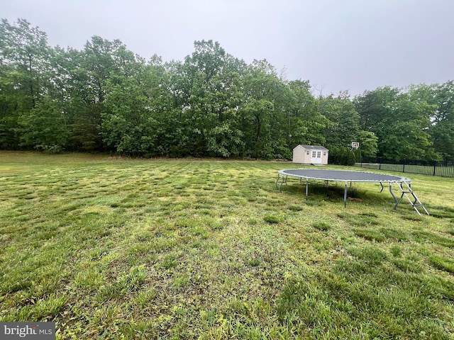 23 Cardinal Ln, Sicklerville, NJ 08081 - view of yard with a shed, an outdoor structure, and a trampoline