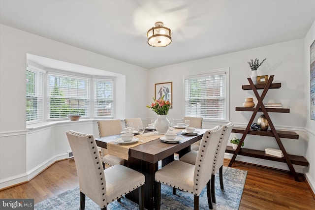 dining room featuring wood finished floors and baseboards