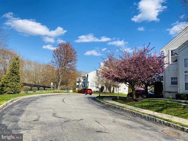 704 Dresher Woods Dr, Dresher, PA 19025 - view of asphalt street featuring curbs, a residential view, and street lights
