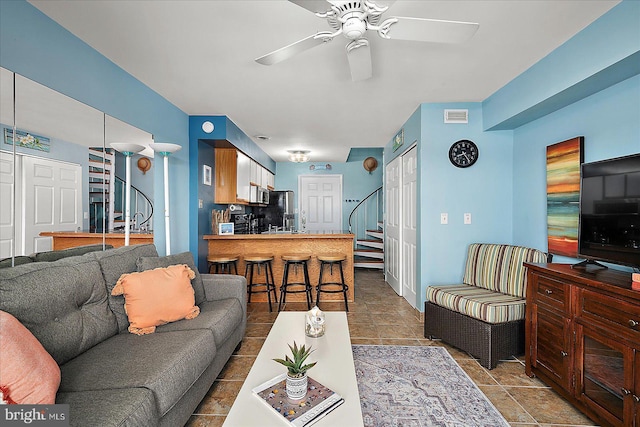 104 127th St Unit 326B, Ocean City, MD 21842 - living area featuring stairway and a ceiling fan