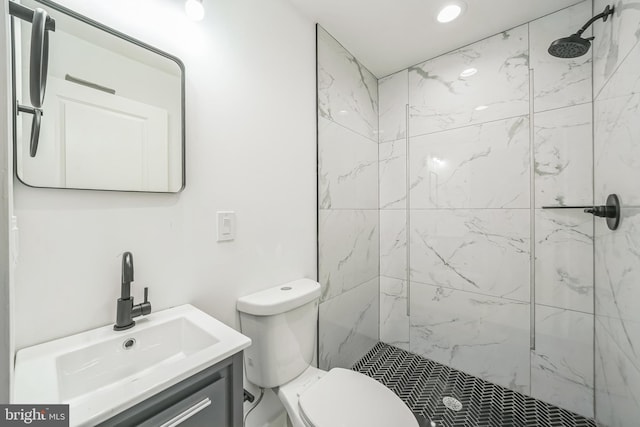 1309 S 32nd St, Philadelphia, PA 19146 - full bath featuring a marble finish shower, toilet, vanity, and recessed lighting
