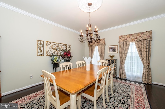 1280 Saint Michaels Rd, Mount Airy, MD 21771 - dining area featuring ornamental molding, a chandelier, baseboards, and wood finished floors