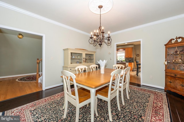 1280 Saint Michaels Rd, Mount Airy, MD 21771 - dining area featuring ornamental molding, a chandelier, wood finished floors, and baseboards