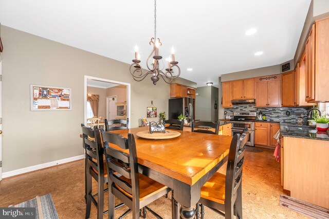1280 Saint Michaels Rd, Mount Airy, MD 21771 - dining space with a chandelier, baseboards, and recessed lighting