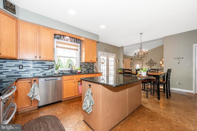 1280 Saint Michaels Rd, Mount Airy, MD 21771 - kitchen with appliances with stainless steel finishes, backsplash, a center island, light flooring, and a sink