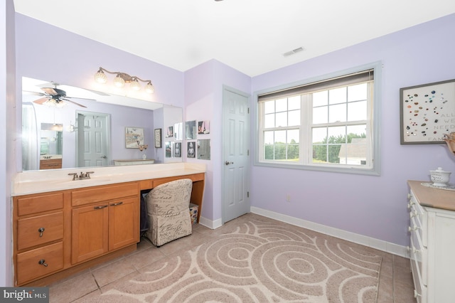 1280 Saint Michaels Rd, Mount Airy, MD 21771 - bathroom featuring vanity, tile patterned floors, baseboards, and ceiling fan