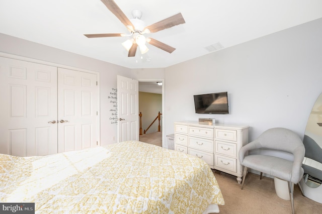 1280 Saint Michaels Rd, Mount Airy, MD 21771 - bedroom featuring light colored carpet, a closet, and a ceiling fan