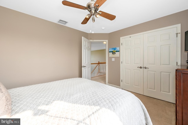 1280 Saint Michaels Rd, Mount Airy, MD 21771 - bedroom featuring light carpet, a closet, and a ceiling fan
