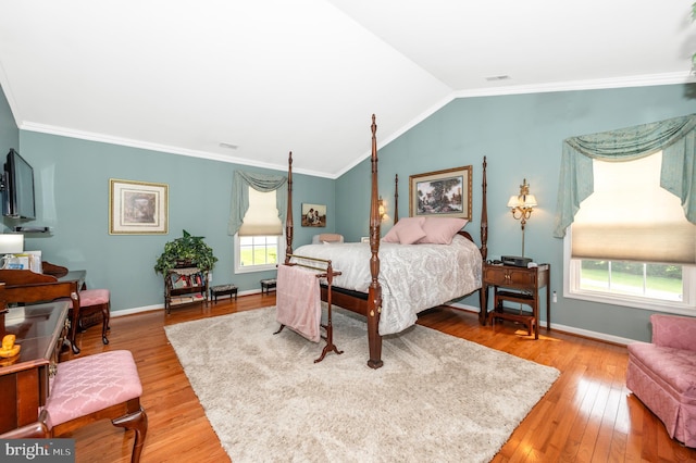 1280 Saint Michaels Rd, Mount Airy, MD 21771 - bedroom with multiple windows, wood finished floors, crown molding, baseboards, and vaulted ceiling