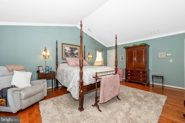 1280 Saint Michaels Rd, Mount Airy, MD 21771 - bedroom featuring wood finished floors, ornamental molding, baseboards, and vaulted ceiling