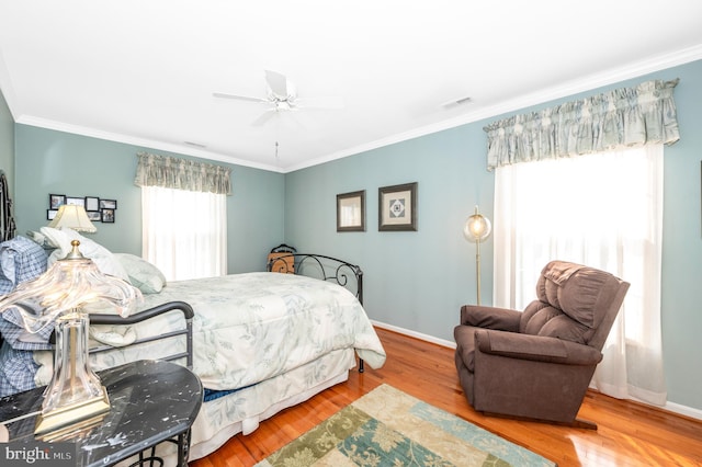 1280 Saint Michaels Rd, Mount Airy, MD 21771 - bedroom with ornamental molding, baseboards, wood finished floors, and a ceiling fan