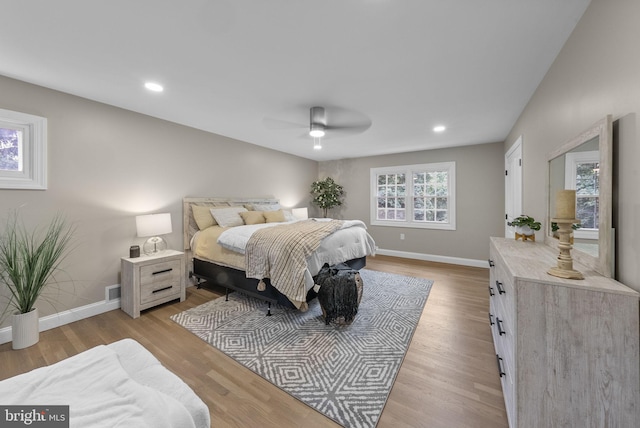20 Hathaway Dr, Princeton Junction, NJ 08550 - bedroom with baseboards, light wood-style flooring, recessed lighting, and ceiling fan