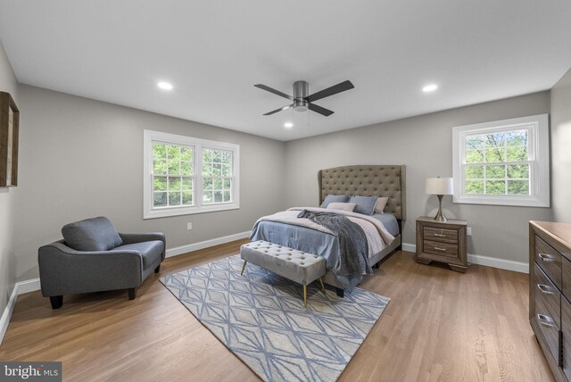 20 Hathaway Dr, Princeton Junction, NJ 08550 - bedroom with baseboards, multiple windows, light wood-type flooring, recessed lighting, and a ceiling fan