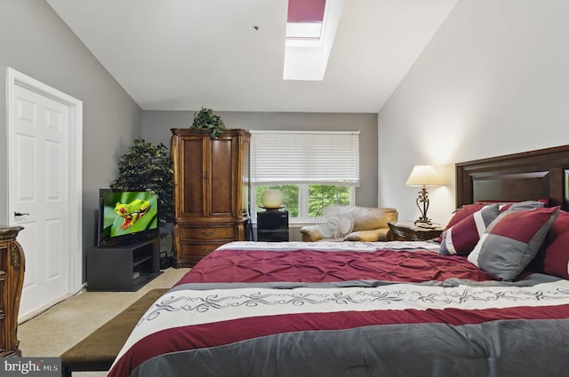 9213 Fairlane Pl, Laurel, MD 20708 - carpeted bedroom featuring a skylight and vaulted ceiling