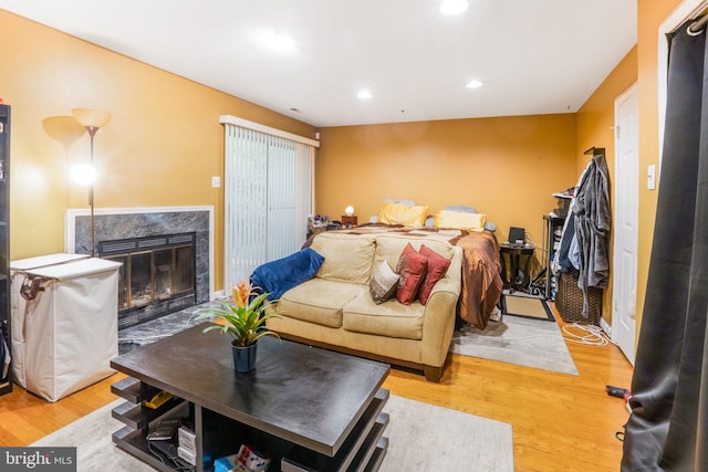 9213 Fairlane Pl, Laurel, MD 20708 - living room with light wood finished floors, recessed lighting, and a high end fireplace