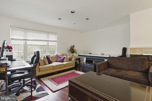 9213 Fairlane Pl, Laurel, MD 20708 - living area with an office area, wood-type flooring, and recessed lighting