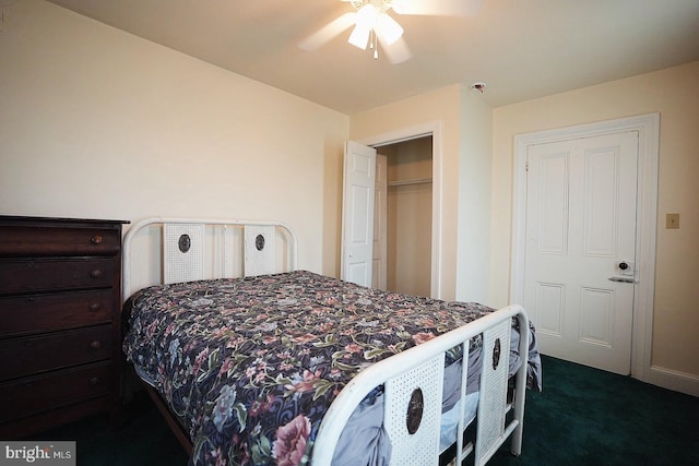 663 Tomlin Station Rd, Mullica Hill, NJ 08062 - bedroom featuring dark colored carpet, a closet, and a ceiling fan