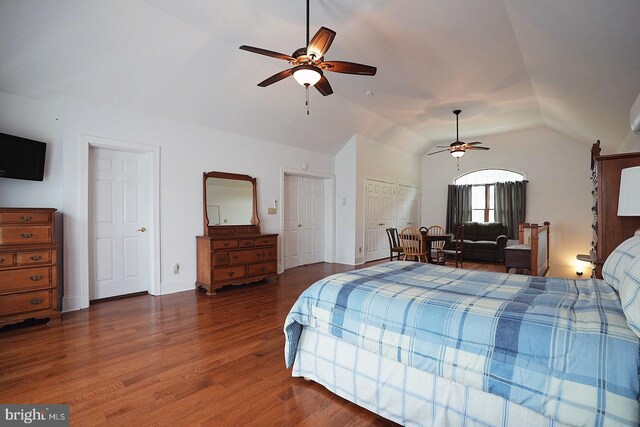 663 Tomlin Station Rd, Mullica Hill, NJ 08062 - bedroom featuring vaulted ceiling, wood finished floors, ceiling fan, multiple closets, and baseboards