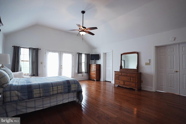 663 Tomlin Station Rd, Mullica Hill, NJ 08062 - bedroom with lofted ceiling, wood finished floors, french doors, a ceiling fan, and baseboards