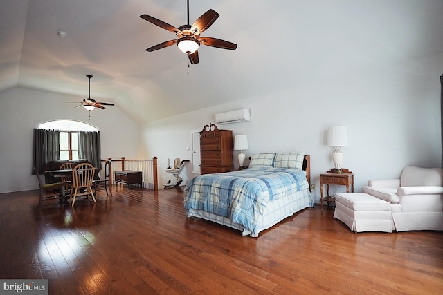 663 Tomlin Station Rd, Mullica Hill, NJ 08062 - bedroom featuring wood finished floors, an AC wall unit, and vaulted ceiling
