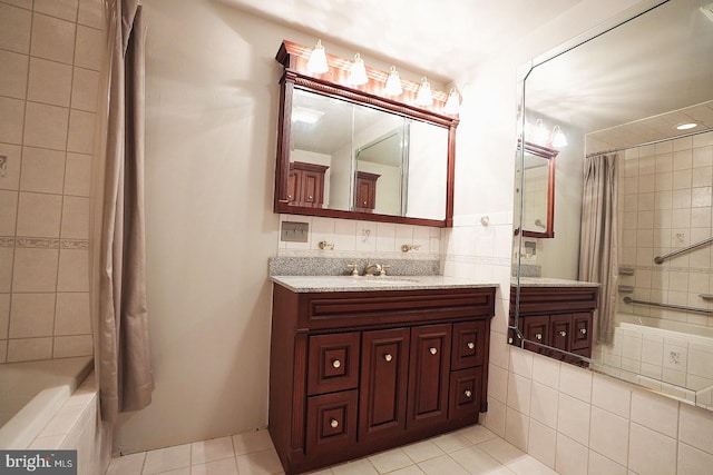 663 Tomlin Station Rd, Mullica Hill, NJ 08062 - bathroom with shower / bath combo with shower curtain, vanity, and tile patterned floors