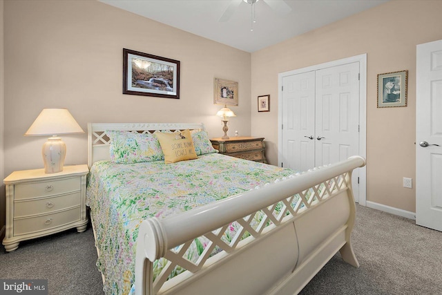 29325 Andrew Jackson Dr, Millsboro, DE 19966 - bedroom with carpet, a closet, baseboards, and ceiling fan