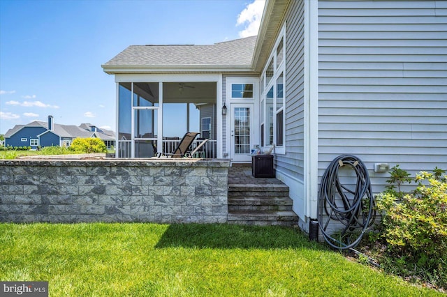 29325 Andrew Jackson Dr, Millsboro, DE 19966 - back of property featuring a lawn, a sunroom, and roof with shingles
