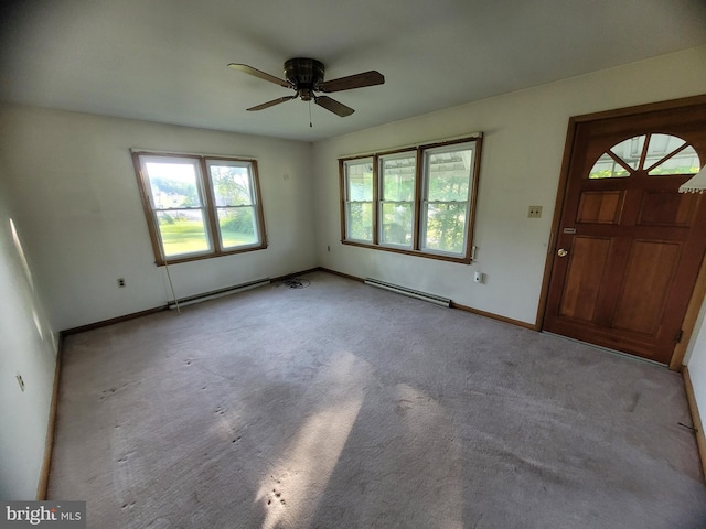 155 Hyndman Rd, Hyndman, PA 15545 - entryway featuring ceiling fan, baseboards, baseboard heating, and carpet floors
