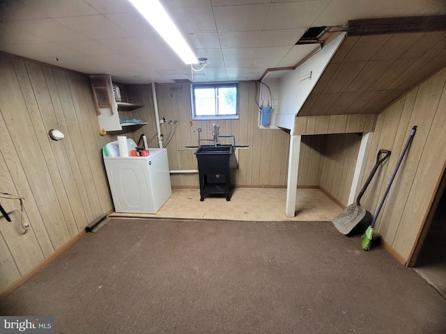 155 Hyndman Rd, Hyndman, PA 15545 - basement with wooden walls, washer / dryer, carpet floors, and baseboards