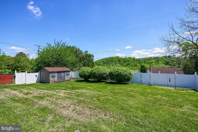 view of yard featuring a storage unit and an outdoor structure