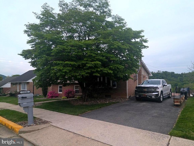 obstructed view of property featuring brick siding