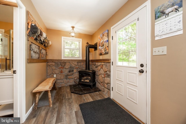 305 Gunhart Rd, Mohnton, PA 19540 - foyer featuring wood finished floors and a wood stove