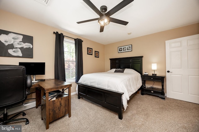305 Gunhart Rd, Mohnton, PA 19540 - bedroom with light carpet, a desk, baseboards, a ceiling fan, and a baseboard heating unit