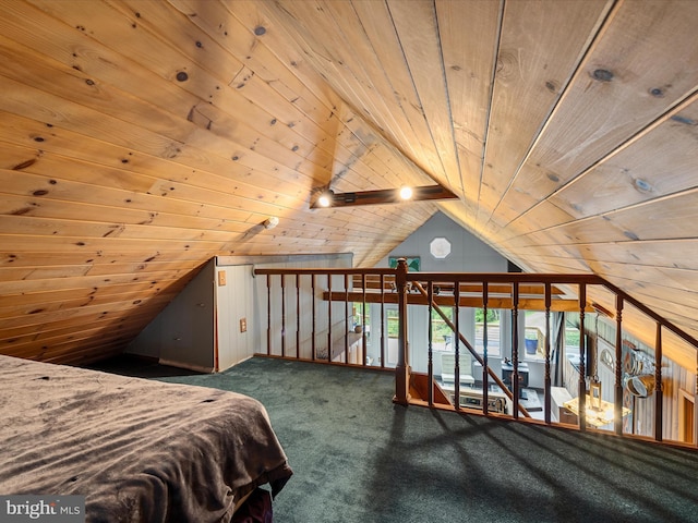 171 Honeymoon Hollow Rd, Lost City, WV 26810 - bedroom featuring wood ceiling, lofted ceiling, and carpet flooring