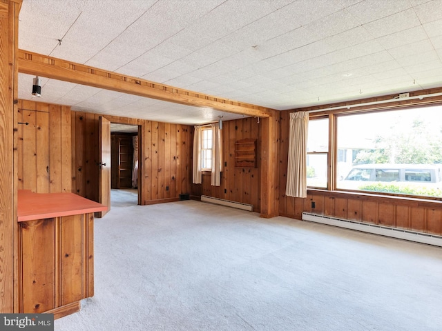 108 S 2nd St, Denton, MD 21629 - carpeted empty room with baseboard heating and wood walls