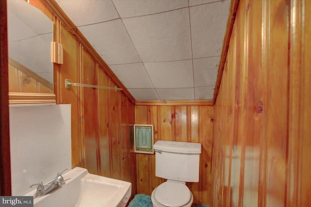 129 Shippensburg Rd, Shippensburg, PA 17257 - half bathroom featuring a sink, wooden walls, and toilet
