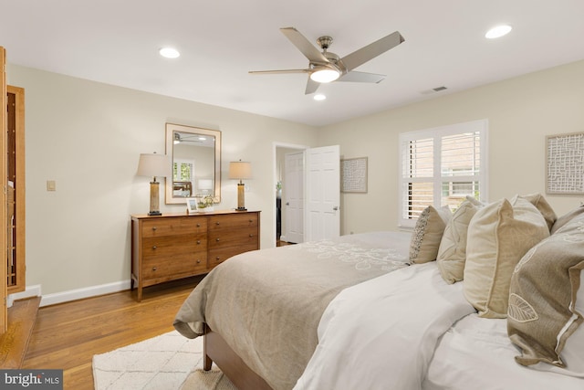 1802 24th St S, Arlington, VA 22202 - bedroom featuring light wood-style flooring, recessed lighting, and a ceiling fan