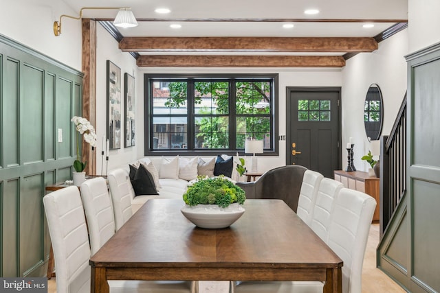 826 Tasker St, Philadelphia, PA 19148 - dining space featuring beamed ceiling and recessed lighting