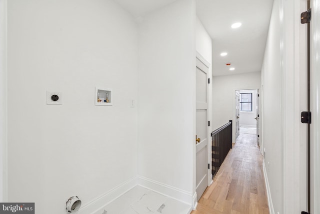 826 Tasker St, Philadelphia, PA 19148 - laundry room featuring electric dryer hookup, hookup for a washing machine, baseboards, recessed lighting, and light wood-style floors