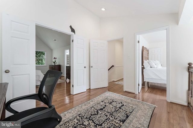 6808 Canal Bridge Ct, Potomac, MD 20854 - office space with vaulted ceiling, wood finished floors, and baseboards