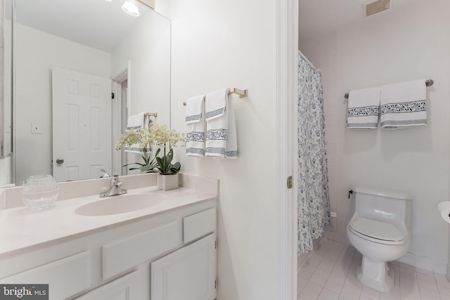 6808 Canal Bridge Ct, Potomac, MD 20854 - bathroom featuring vanity, toilet, tile patterned flooring, and curtained shower