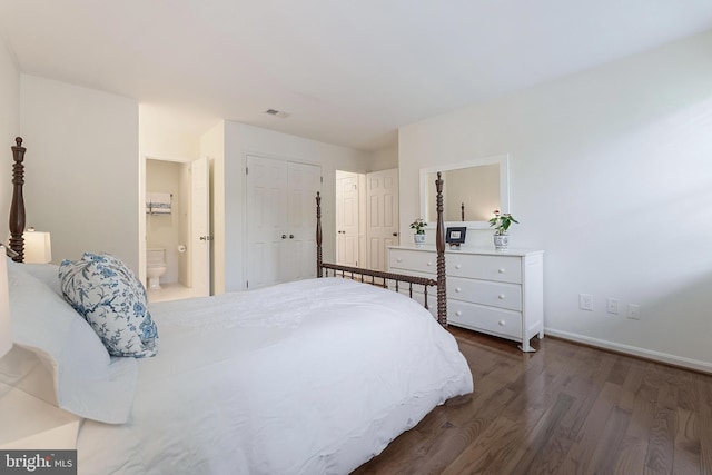 6808 Canal Bridge Ct, Potomac, MD 20854 - bedroom with dark wood-style floors, baseboards, and ensuite bath