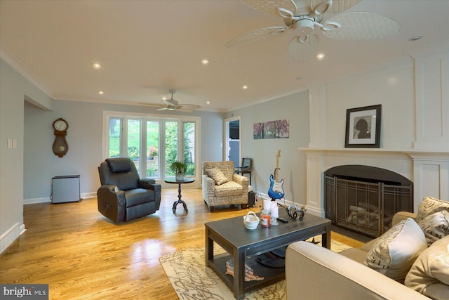 1715 Mountain View Rd, Harrisburg, PA 17110 - living area with ceiling fan, ornamental molding, light wood-type flooring, recessed lighting, and baseboards