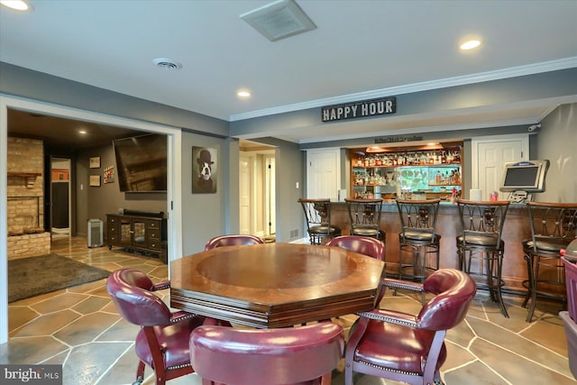 1715 Mountain View Rd, Harrisburg, PA 17110 - dining room with a community bar, ornamental molding, and recessed lighting