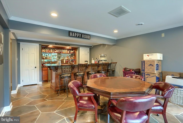 1715 Mountain View Rd, Harrisburg, PA 17110 - dining room with a community bar, crown molding, and recessed lighting