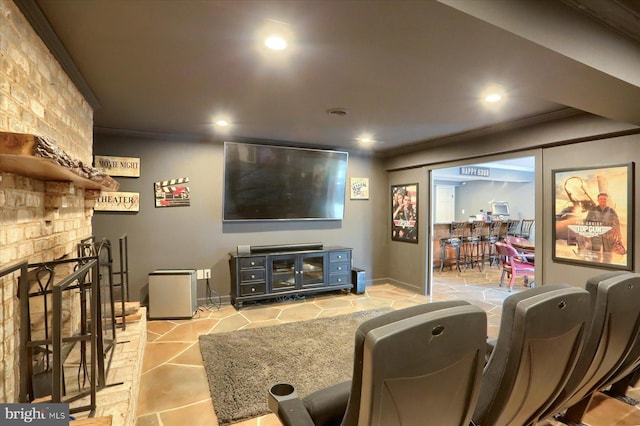 1715 Mountain View Rd, Harrisburg, PA 17110 - tiled cinema featuring crown molding, recessed lighting, and baseboards