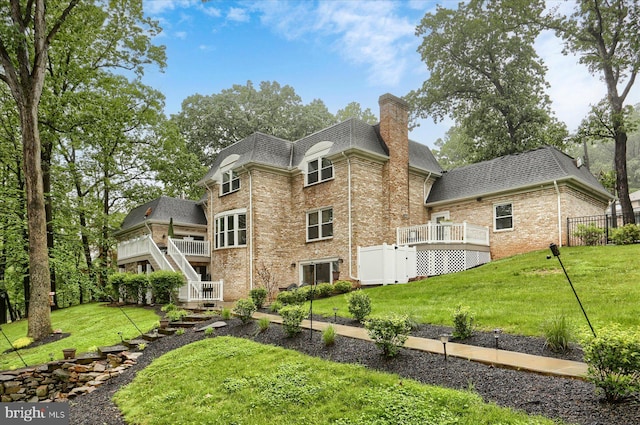 1715 Mountain View Rd, Harrisburg, PA 17110 - back of property with a chimney, stairs, brick siding, and a shingled roof